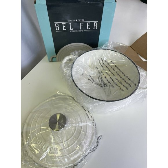 NEW BEL FER White Enameled Cast Iron 3 qt Dutch Oven Heavy-Duty limited edition - Picture 3 of 10